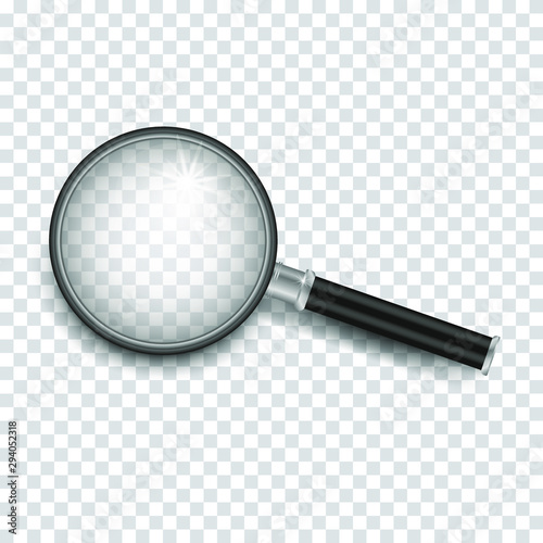 realistic magnifying glass isolated on transparent background, vector illustration