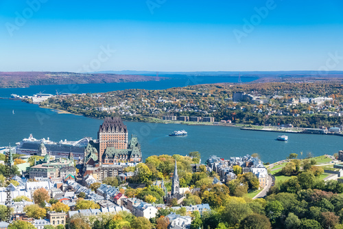 Quebec City, panorama of the town, with the Chateau Frontenac and the Saint-Laurent river photo