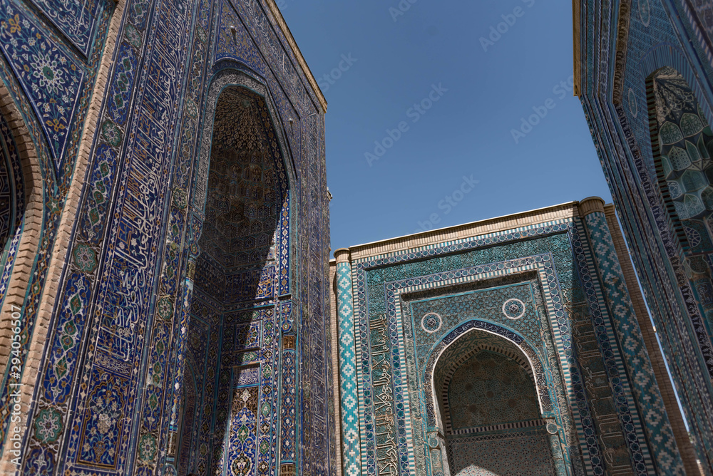 Facades of mausoleums in the Shah-i-Zinda necropolis, Samarkand, Uzbekistan