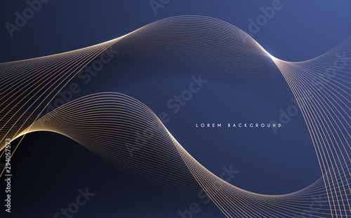 Abstract gold light lines on blue background