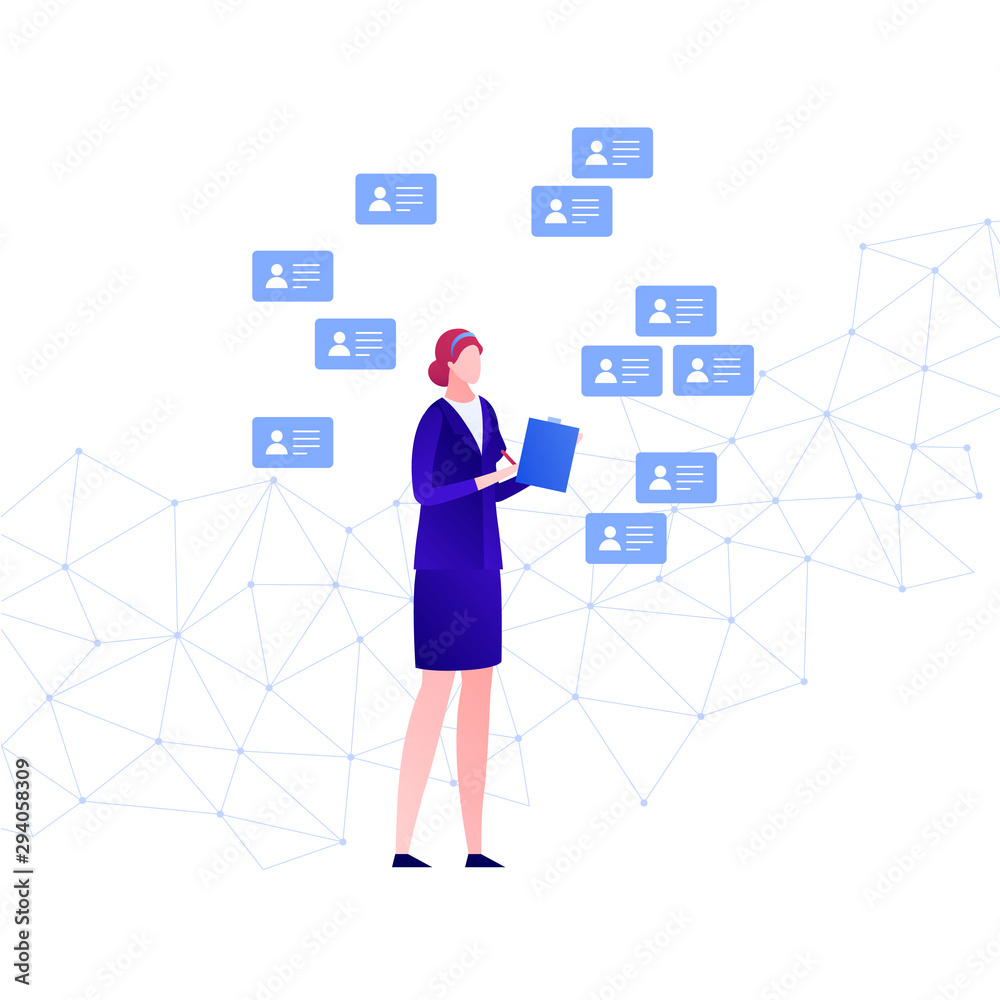 Vector flat business hr people illustration. Businesswoman with document folder on low poly background with cv icon. Concept of online services. Design element for banner, poster, infographics Vector flat business hr people illustration. Businesswoman with document folder on low poly background with cv icon. Concept of online services. Design element for banner, poster, infographics