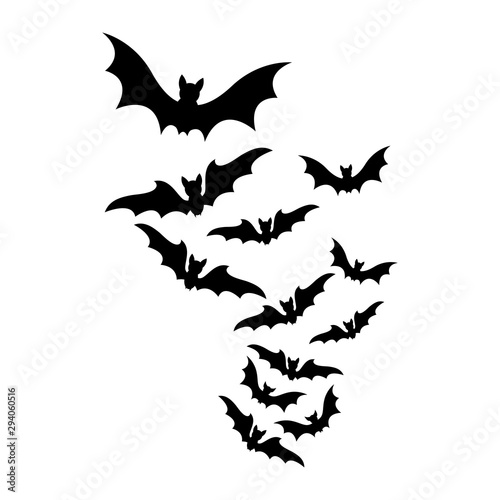 flying bats halloween swarm silhouette isolated on white background