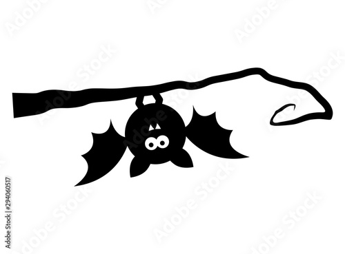 bat upside down on tree isolated on white background