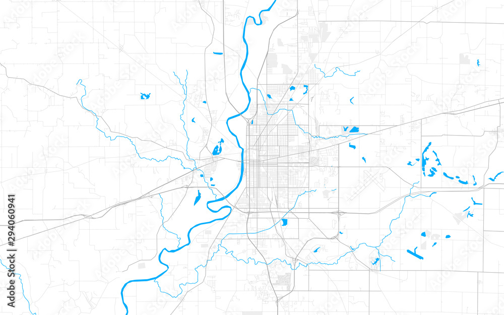 Rich detailed vector map of Terre Haute, Indiana, USA