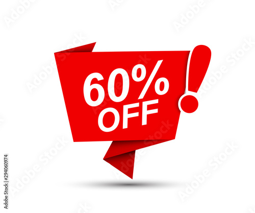 Sale of special offers. Discount with price 60. Bubble speech ad with a red label for an advertising campaign - stock vector