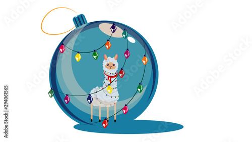 christmas alpaka in a ball, lanterns, christmas ball, sparkling glass ball, christmas mood, new year