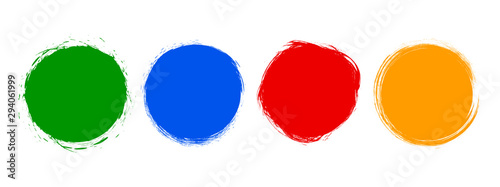 Set different colorful circle brush strokes, hand drawn paint brush circle logo frame – stock vector