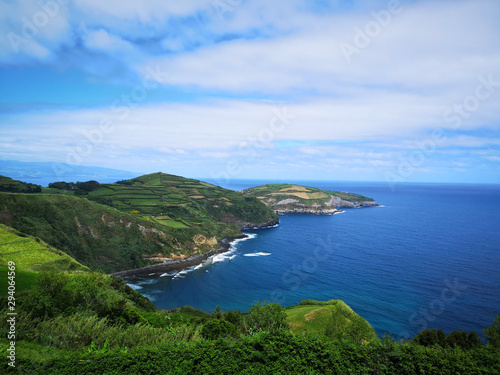 Blue ocean and a Panorama of the Acores beach
