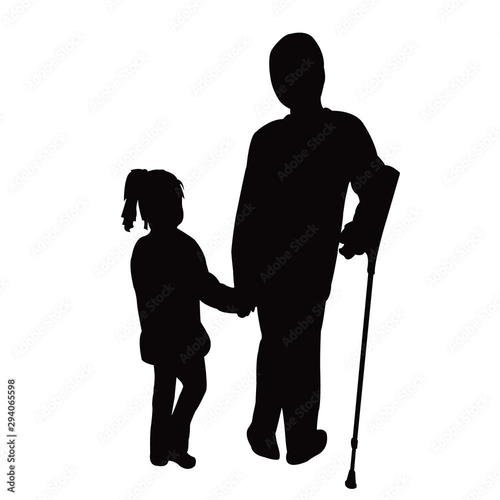 handicapped boy and his sister bodies silhouette vector