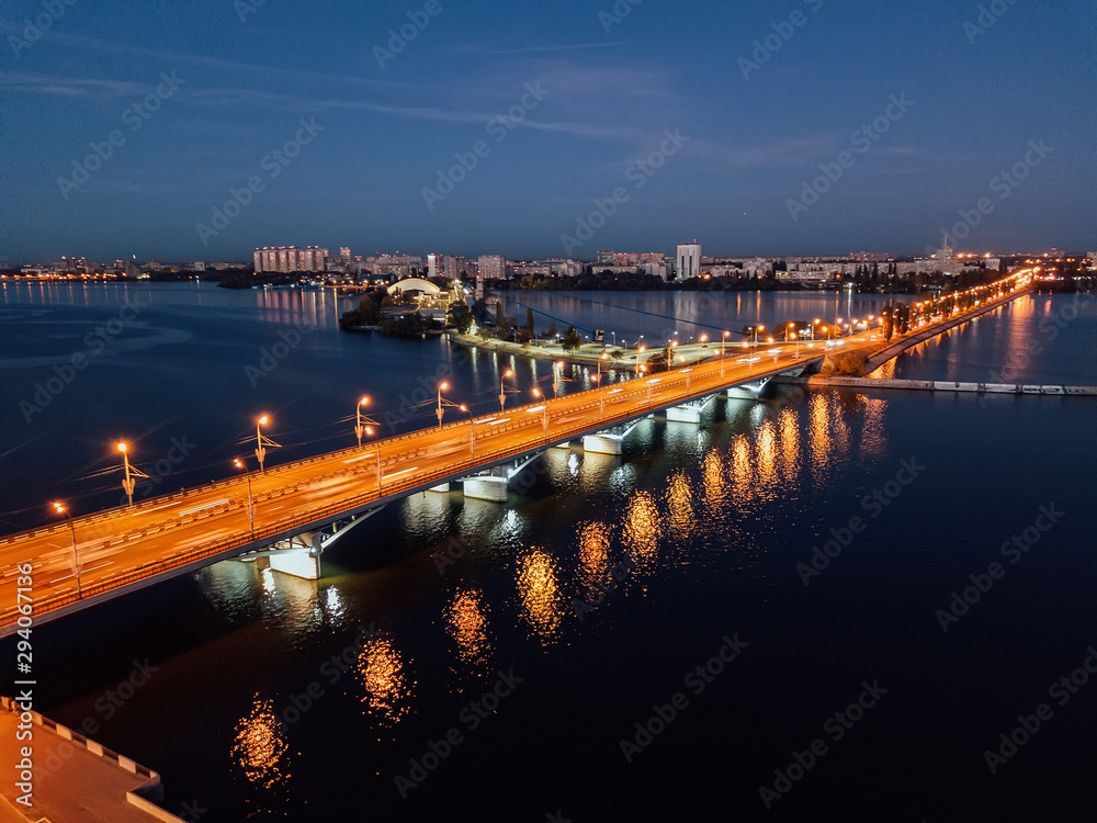 Evening summer Voronezh, Chernavsky bridge, aerial view