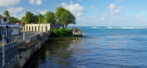 Espace Wizosky - open space for relaxation and outdoor events created out of the ruins of a former seaside factory in Le Moule city, Guadeloupe