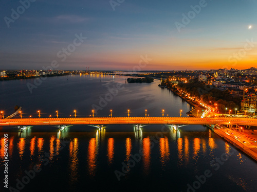 Night summer Voronezh, Chernavsky bridge and Massalitinov embankment, aerial view photo