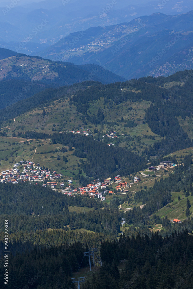 Fototapeta premium Landscape of Rhodope Mountains from Snezhanka tower, Bulgaria