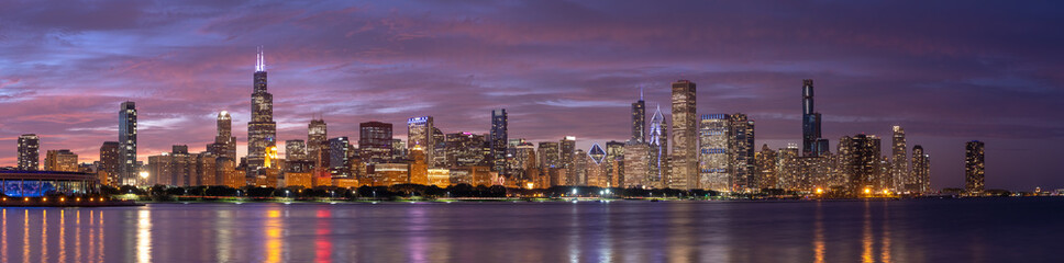 Fotobehang Chicago Panorama gebouwen downtown Chicago  © blvdone