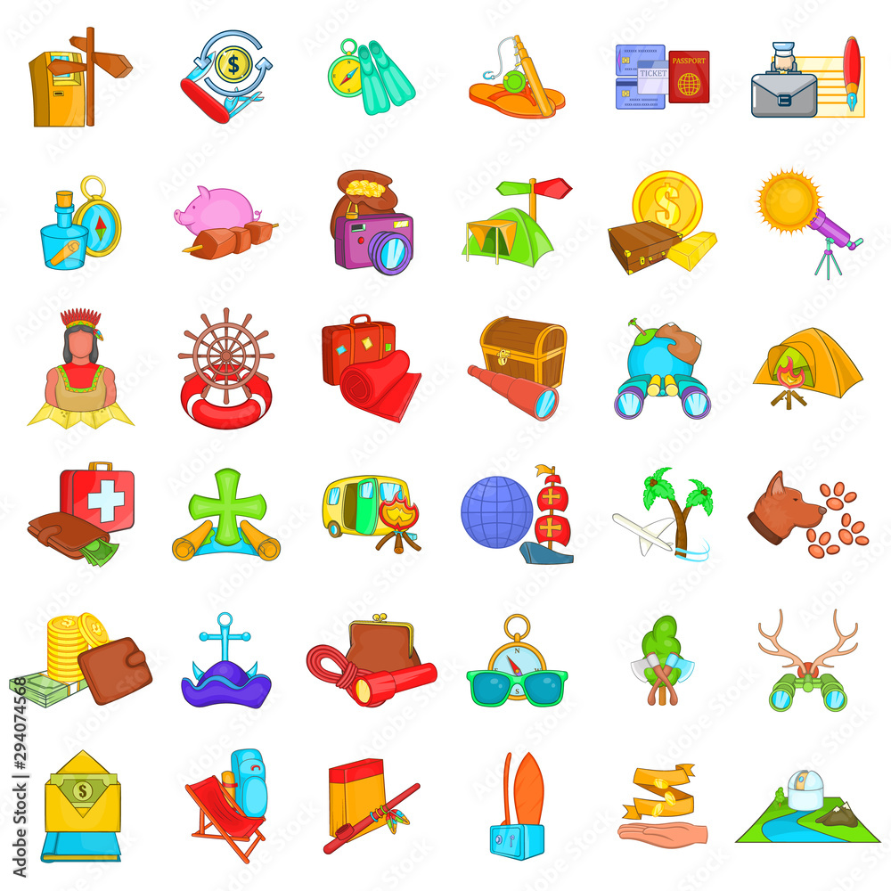 Fototapeta premium Wild vacation icons set. Cartoon set of 36 wild vacation vector icons for web isolated on white background