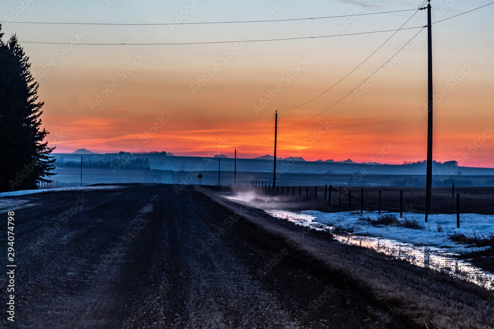 sunset on the road