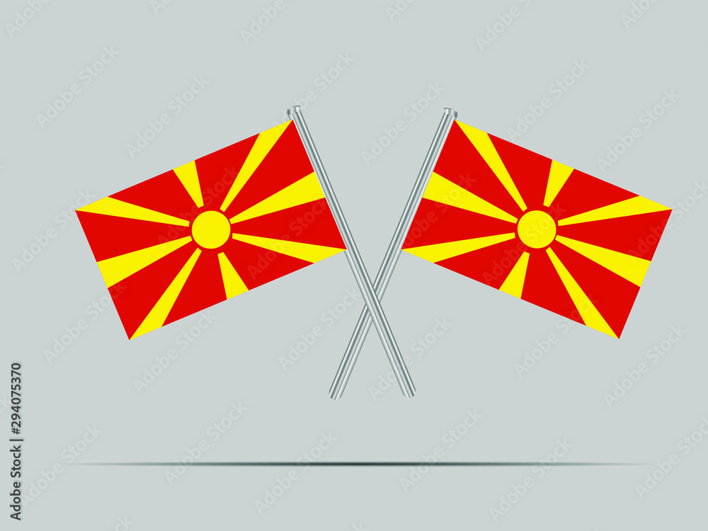 Macedonia National flag on two flagpole, isolated on background. Good for map, placement your business. original color and proportion. vector illustration,countries set.