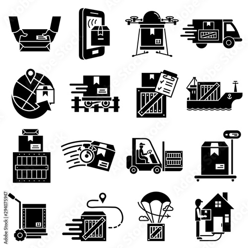 Parcel delivery icons set. Simple set of parcel delivery vector icons for web design on white background