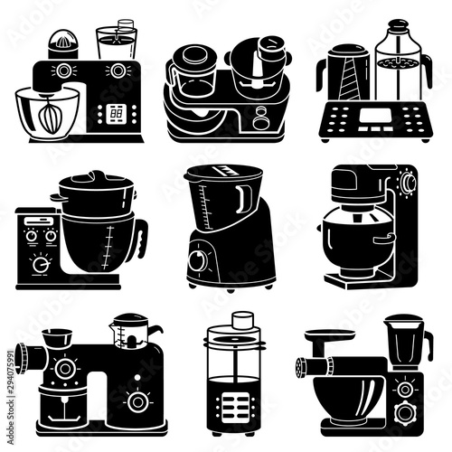 Food processor icons set. Simple set of food processor vector icons for web design on white background