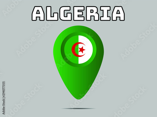 Algeria National flag,  geolocation, geotag pin, element. Good for map, place, placement your business. original color and proportion. vector illustration,countries set.