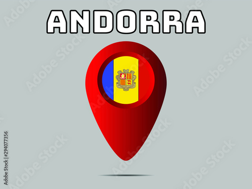 Andorra National flag,  geolocation, geotag pin, element. Good for map, place, placement your business. original color and proportion. vector illustration,countries set.