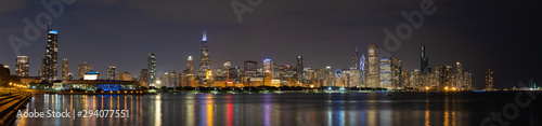 Chicago downtown buildings skyline evening night © blvdone