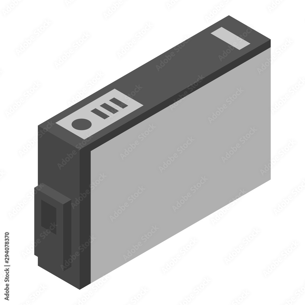 Black ink printer cartridge icon. Isometric of black ink printer cartridge vector icon for web design isolated on white background Black ink printer cartridge icon. Isometric of black ink printer cartridge vector icon for web design isolated on white background