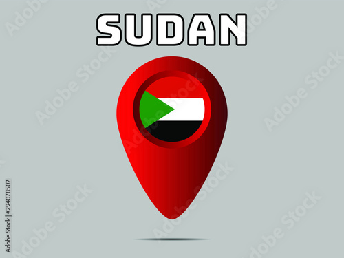 Sudan National flag,  geolocation, geotag pin, element. Good for map, place, placement your business. original color and proportion. vector illustration,countries set.