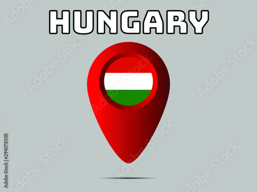Hungary National flag,  geolocation, geotag pin, element. Good for map, place, placement your business. original color and proportion. vector illustration,countries set.