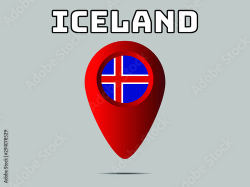 Iceland National flag,  geolocation, geotag pin, element. Good for map, place, placement your business. original color and proportion. vector illustration,countries set.