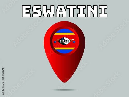 Swaziland or Eswatini National flag,  geolocation, geotag pin, element. Good for map, place, placement your business. original color and proportion. vector illustration,countries set.