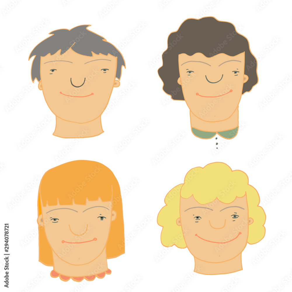 set of stylized portraits of people with down syndrome