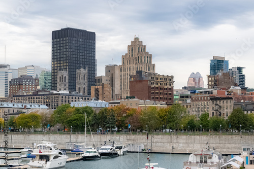 Montreal in Canada  view of the harbor and downtown  with modern and ancient buildings on the Saint-Laurent river