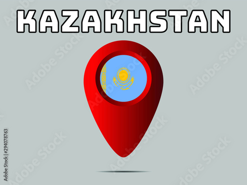 Kazakhstan National flag,  geolocation, geotag pin, element. Good for map, place, placement your business. original color and proportion. vector illustration,countries set.