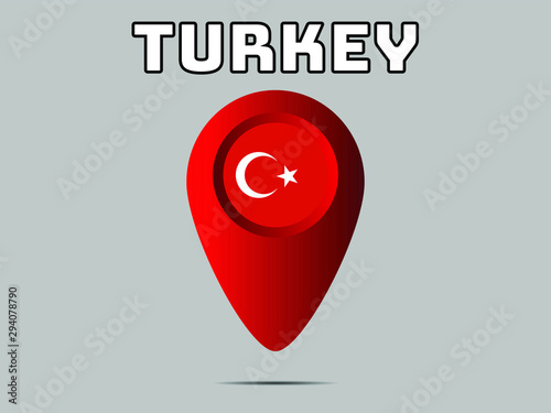 Turkey National flag,  geolocation, geotag pin, element. Good for map, place, placement your business. original color and proportion. vector illustration,countries set.