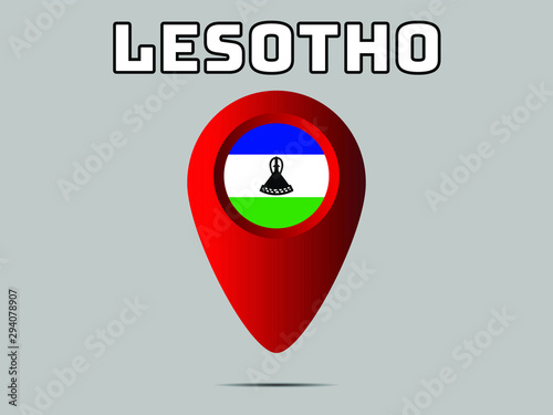 Lesotho National flag,  geolocation, geotag pin, element. Good for map, place, placement your business. original color and proportion. vector illustration,countries set.