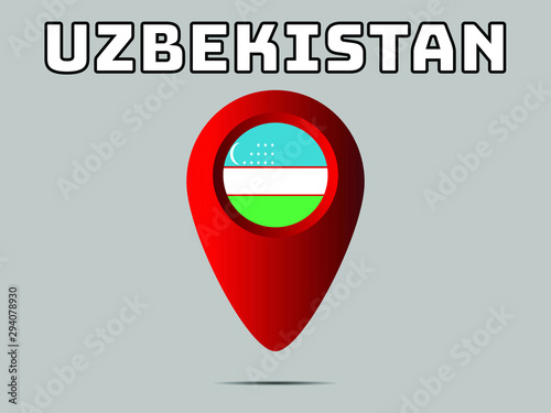 Uzbekistan National flag,  geolocation, geotag pin, element. Good for map, place, placement your business. original color and proportion. vector illustration,countries set.