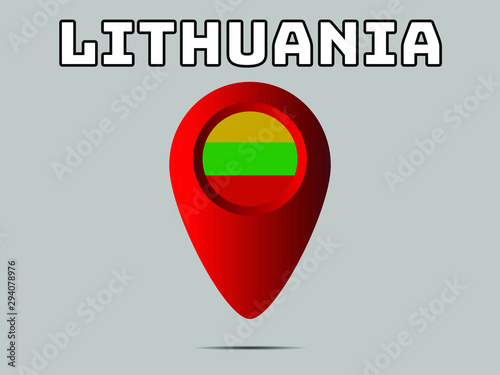 Lithuania National flag,  geolocation, geotag pin, element. Good for map, place, placement your business. original color and proportion. vector illustration,countries set.