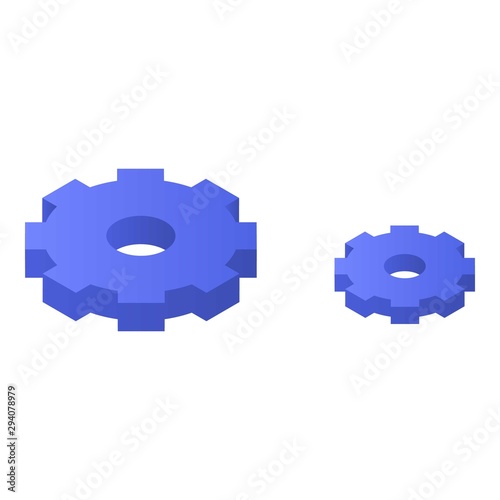 Blue gears wheels icon. Isometric of blue gears wheels vector icon for web design isolated on white background