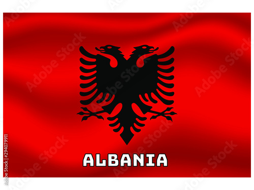 Albania Waving national flag with name of country, for background. original colors and proportion. Vector illustration symbol and element, from countries set