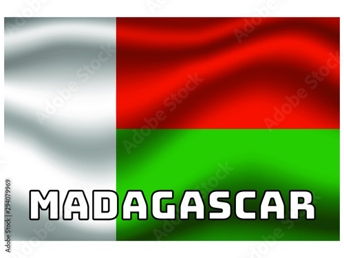 Madagascar Waving national flag with name of country, for background. original colors and proportion. Vector illustration symbol and element, from countries set