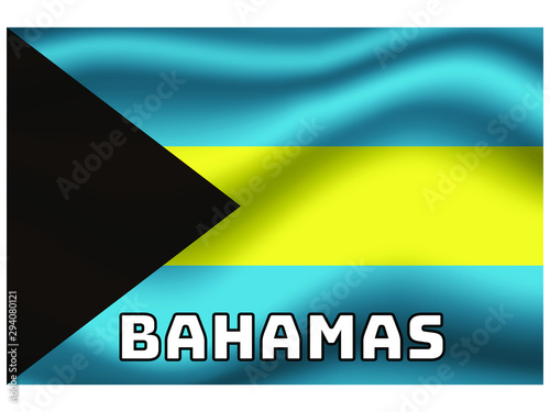 Bahamas Waving national flag with name of country, for background. original colors and proportion. Vector illustration symbol and element, from countries set