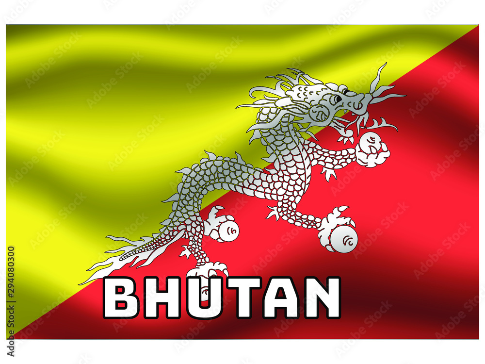 Bhutan Waving national flag with name of country, for background. original  colors and proportion. Vector illustration symbol and element, from  countries set Stock Vector | Adobe Stock