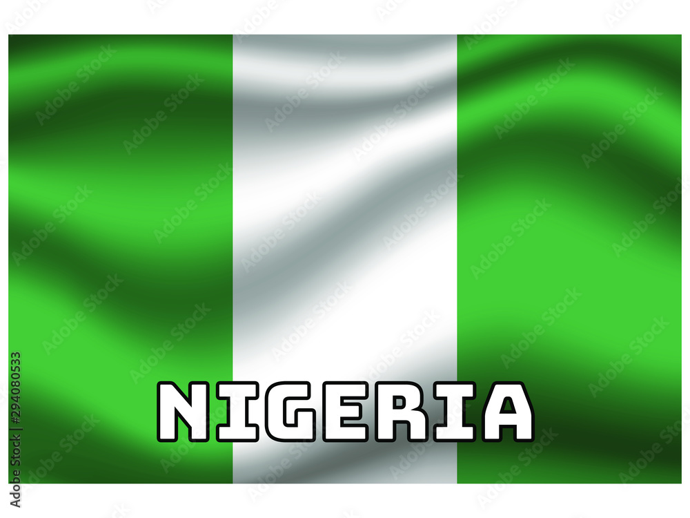 Nigeria Waving national flag with name of country, for background. original colors and proportion. Vector illustration symbol and element, from countries set Nigeria Waving national flag with name of country, for background. original colors and proportion. Vector illustration symbol and element, from countries set