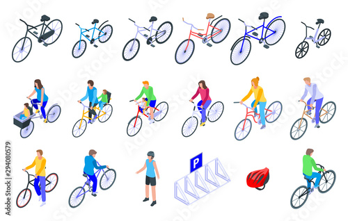 Bike family icons set. Isometric set of bike family vector icons for web design isolated on white background
