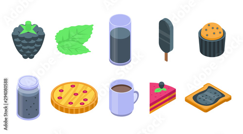 Blackberry icons set. Isometric set of blackberry vector icons for web design isolated on white background