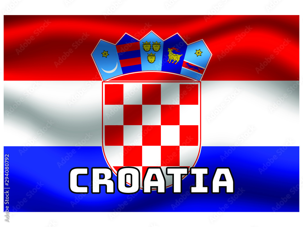 Naklejka premium Croatia Waving national flag with name of country, for background. original colors and proportion. Vector illustration symbol and element, from countries set