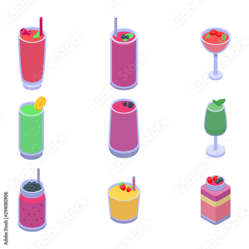 Smoothie icons set. Isometric set of smoothie vector icons for web design isolated on white background