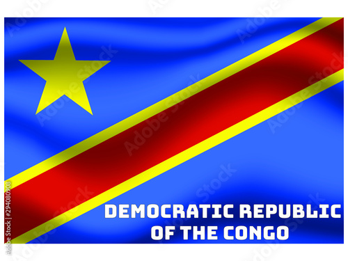 Democratic Republic Of The Congo Waving national flag with name of country, for background. original colors and proportion. Vector illustration symbol and element, from countries set
