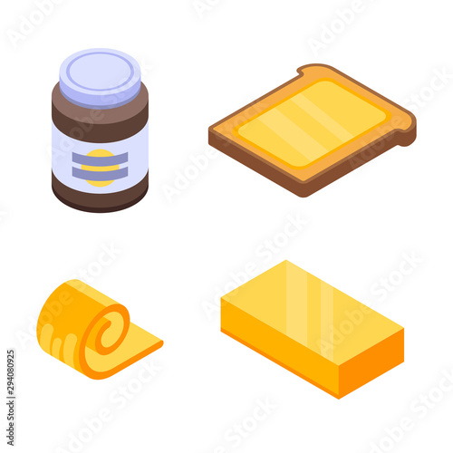Butter icons set. Isometric set of butter vector icons for web design isolated on white background